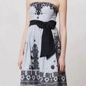 Anthropologie Moulinette Soeurs Elysian Dress Size 4 Blue Strapless Embroidered